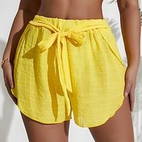 Women's Shorts Yellow Mid Waist Fashion Holiday Beach Split Micro-elastic Short Comfort Plain S M L Lightinthebox - thumbnail