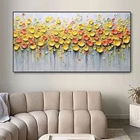 Handmade Oil Painting Canvas Wall Art Decoration Abstract 3D Palette Knife Yellow Thick oil Flowers for Home Decor Rolled Frameless Unstretched Painting Lightinthebox