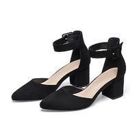 Women's Heels Sandals Dress Shoes Stripper Boots Height Increasing Shoes Office Daily Bridesmaid Shoes Buckle Chunky Heel Pointed Toe Fashion Classic Minimalism Walking Microbial Leather Buckle Black Lightinthebox