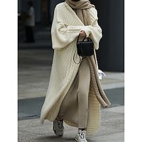 Women's Cardigan Shirt Collar Ribbed Knit Polyester Knitted Fall Winter Long Outdoor Daily Going out Stylish Casual Soft Long Sleeve Solid Color Khaki Dark Gray Beige One-Size Lightinthebox - thumbnail