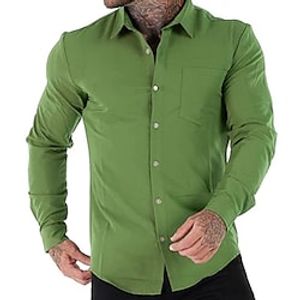 Men's Button Up Shirt Summer Shirt Casual Shirt Black White Red Purple Green Long Sleeve Plain Turndown Street Vacation Button-Down Clothing Apparel Fashion Leisure Lightinthebox