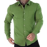 Men's Button Up Shirt Summer Shirt Casual Shirt Black White Red Purple Green Long Sleeve Plain Turndown Street Vacation Button-Down Clothing Apparel Fashion Leisure Lightinthebox - thumbnail