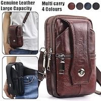 Men's Crossbody Bag Shoulder Bag Mobile Phone Bag Belt Bag Leather Outdoor Shopping Daily Zipper Large Capacity Waterproof Lightweight Solid Color Dark brown (three layers 6.5 inches) with shoulder miniinthebox - thumbnail