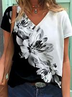 Fashion Floral Print V-neck T-shirt