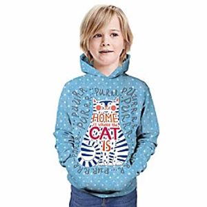 Kids Boys' Hoodie  Sweatshirt Long Sleeve Cat 3D Print Animal Unisex Blue Children Tops Summer Active Daily Wear Regular Fit 3-13 Years miniinthebox
