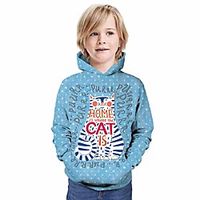 Kids Boys' Hoodie  Sweatshirt Long Sleeve Cat 3D Print Animal Unisex Blue Children Tops Summer Active Daily Wear Regular Fit 3-13 Years miniinthebox - thumbnail