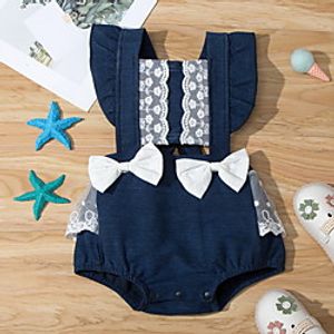 Baby Girls' Basic Solid Colored Lace Bow Sleeveless Romper Blue miniinthebox