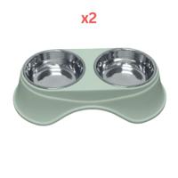Pets Club Double Dining Pet Feedrer With Stainless Steel Bowl & Non Slip Rubber Bottom Green - 36.5X19X9Cm (Pack of 2)