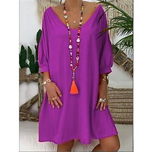 Women's T shirt Dress Plain Daily Weekend T shirt Dress Long Sleeve V Neck Casual Streetwear Blue Gray Purple S miniinthebox