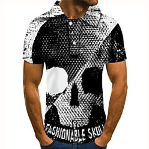 Men's Polo 3D Print Graphic Prints Skull Button-Down Short Sleeve Street Tops Casual Fashion Cool Black Lightinthebox