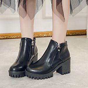 Women's Boots Chunky Heel Round Toe Booties Ankle Boots Daily PU Solid Colored Black Brown miniinthebox