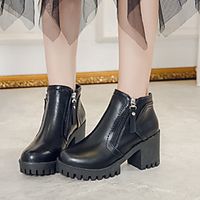 Women's Boots Chunky Heel Round Toe Booties Ankle Boots Daily PU Solid Colored Black Brown miniinthebox - thumbnail