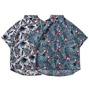 Men's Shirt Other Prints Graphic Button-Down Print Short Sleeve Casual Tops 100% Cotton Basic Hawaiian Distressed White Navy Blue miniinthebox