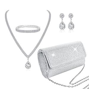 Bride Jewelry Set Fashionable And Minimalist Diamond Bracelet Earrings Necklace Pu Sequins Handbag Dinner Bag Set of Four Lightinthebox