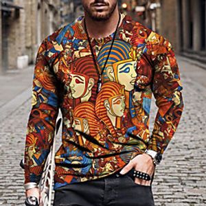 Men's Tee T shirt Shirt 3D Print Graphic Buddha Plus Size Print Long Sleeve Casual Tops Basic Designer Slim Fit Big and Tall Gray Rainbow Orange miniinthebox