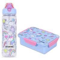 Eazy Kids Lunch Box And Tritan Water Bottle With 2In1 Drinking Flip Lid And Sipper Unicorn - Blue