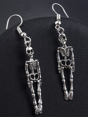 Halloween Silver Retro Skull Pendant Earrings