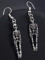 Halloween Silver Retro Skull Pendant Earrings - thumbnail