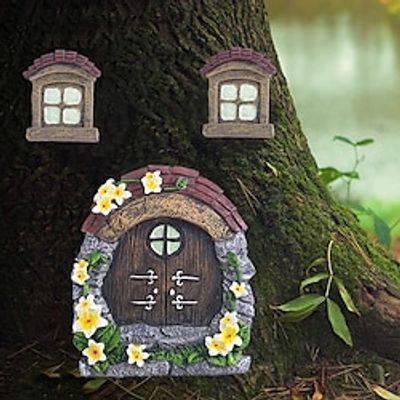 Fairy Gnome Home for Tree Decor Glow in Dark Fairy House Have Window and Door for Garden DecorationFairies Sleeping Door and Windows Yard Art Garden Sculpture Lawn Ornament Lightinthebox
