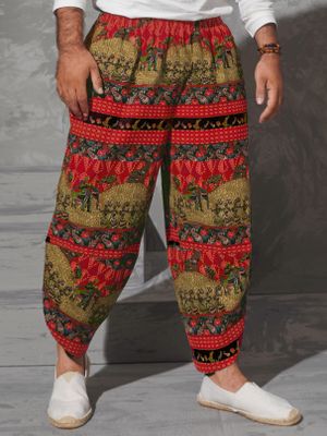 Men Casual Ethnic Style Print Baggy Wide Leg Harem Pants Men Casual Ethnic Style Print Baggy Wide Leg Harem Pants