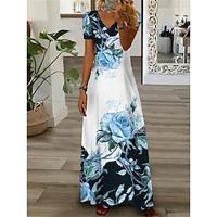 Women's Casual Dress Summer Dress Floral Print V Neck Long Dress Maxi Dress Streetwear Maxi Street Holiday Short Sleeve Summer Lightinthebox