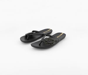 Womens Slip On Slippers  Black/Gold