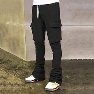 Men's Sweatpants Joggers Cargo Sweatpants Drawstring Elastic Waist Multi Pocket Plain Comfort Breathable Casual Daily Holiday Sports Fashion Black White miniinthebox