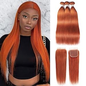 Ishow Ginger Orange Bundles With Closure Brazilian Hair Extensions Human Hair Straight Bundles With Closure For Woman Remy Hair Lightinthebox