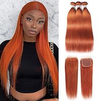 Ishow Ginger Orange Bundles With Closure Brazilian Hair Extensions Human Hair Straight Bundles With Closure For Woman Remy Hair Lightinthebox - thumbnail