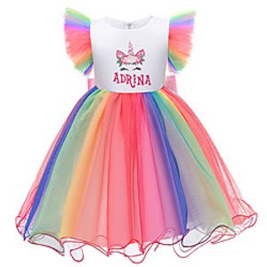 Kids Little Girls' Dress Rainbow Cartoon Bow White Purple Blushing Pink Midi Sleeveless Cute Dresses Regular Fit Lightinthebox