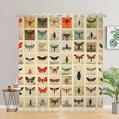Butterfly Curtains Natural Blended Curtain Panels for Living Room/Light Reducing Linen Sheer Curtain Panels Set Nickel Grommet Window Panels, Natural miniinthebox