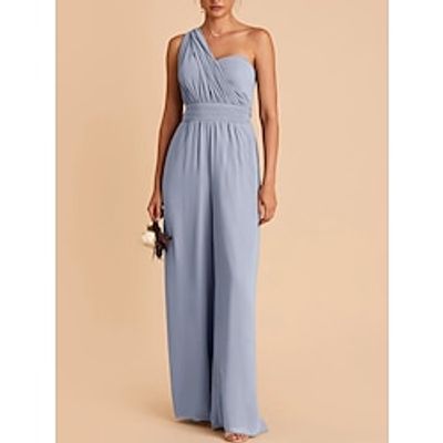 Jumpsuits Bridesmaid Dress Strapless Sleeveless Blue Ankle Length Stretch Chiffon with Bow(s) Ruching 2022 Lightinthebox Jumpsuits Bridesmaid Dress Strapless Sleeveless Blue Ankle Length Stretch Chiffon with Bow(s) Ruching 2022 Lightinthebox