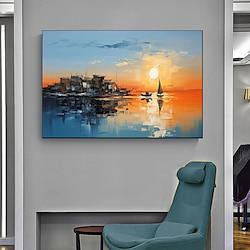 Luxury Golden Seascape Artwork For Bedroom Original Handmade Abstract Painting On Canvas Modern Home Decor Gold Sunrise Landscape Art Decor (No Frame) Lightinthebox