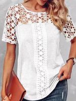 Round Neck Casual Loose Lace Hollow Short-Sleeved T-Shirt