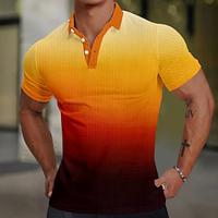 Gradient Geometry Men's Casual 3D Print Polo Shirt Waffle Polo Shirt Outdoor Street Casual Polyester Short Sleeve Turndown Polo Shirts Purple Orange Summer Spring S M L Lapel Polo Lightinthebox