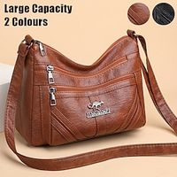 Women's Crossbody Bag Shoulder Bag Hobo Bag PU Leather Outdoor Shopping Daily Zipper Large Capacity Waterproof Lightweight Solid Color Ginger yellow Black miniinthebox - thumbnail