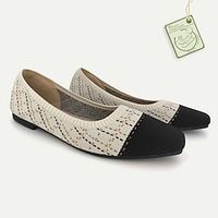 Women's Flats Plus Size Flyknit Shoes Outdoor Work Daily Flat Heel Square Toe Classic Casual Comfort Walking Tissage Volant Loafer Black Beige Lightinthebox - thumbnail