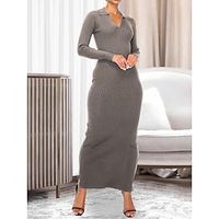 Women's Sweater Dress Jumper Dress Winter Dress Midi Dress Knitwear Warm Fashion Pure Color Outdoor Daily Vacation Going out Lapel Long Sleeve 2023 Regular Fit Black Blue Camel S M L XL XXL Lightinthebox - thumbnail