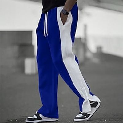 Men's Sweatpants Joggers Trousers Straight Leg Sweatpants Patchwork Drawstring Elastic Waist Color Block Comfort Breathable Casual Daily Holiday Sports Fashion Black White Lightinthebox