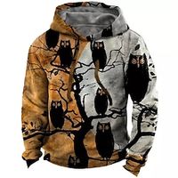 Men's Unisex Pullover Hoodie Sweatshirt Orange Hooded Owl Graphic Prints Print Halloween Daily Sports 3D Print Streetwear Designer Casual Spring   Fall Clothing Apparel Hoodies Sweatshirts  Long miniinthebox - thumbnail