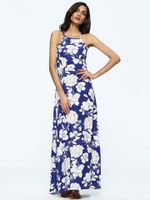 Sexy Floral Print Backless Camisole O-neck Maxi Dress For Women