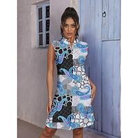 Women's Golf Dress Blue Sleeveless Paisley Ladies Golf Attire Clothes Outfits Wear Apparel Lightinthebox
