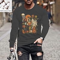 Men's Unisex T shirt Tee Skull Pumpkin Crew Neck Green Navy Blue Gray Black Print Outdoor Street Long Sleeve Print Clothing Apparel Cotton Sports Designer Simple Casual Lightinthebox - thumbnail