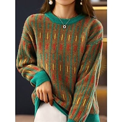 Women's Crew Neck Pullover Sweater Jumper Ribbed Knit Acrylic Knitted Fall Winter Regular Outdoor Daily Going out Stylish Casual Soft Long Sleeve Geometric Yellow Red Blue S M L Lightinthebox Women's Crew Neck Pullover Sweater Jumper Ribbed Knit Acrylic Knitted Fall Winter Regular Outdoor Daily Going out Stylish Casual Soft Long Sleeve Geometric Yellow Red Blue S M L Lightinthebox