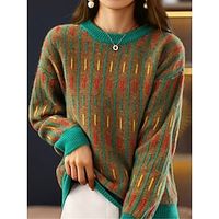 Women's Crew Neck Pullover Sweater Jumper Ribbed Knit Acrylic Knitted Fall Winter Regular Outdoor Daily Going out Stylish Casual Soft Long Sleeve Geometric Yellow Red Blue S M L Lightinthebox - thumbnail