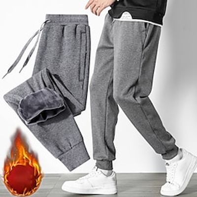 Men's Sherpa Fleece Pants Sweatpants Joggers Pocket Drawstring Elastic Waist Plain Comfort Breathable Outdoor Daily Going out Fashion Casual Black Black Straight Leg miniinthebox