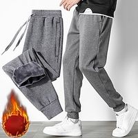 Men's Sherpa Fleece Pants Sweatpants Joggers Pocket Drawstring Elastic Waist Plain Comfort Breathable Outdoor Daily Going out Fashion Casual Black Black Straight Leg miniinthebox - thumbnail