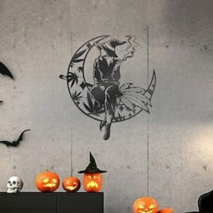 Halloween Metal Wall Art  Metal Wall Decor Witch Sign Plaque Bedroom Ornaments For Home Wedding Indoor Outdoor Halloween Gifts miniinthebox
