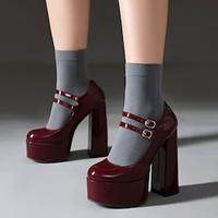 Women's Heels Mary Jane Party Club Buckle Chunky Heel Round Toe Fashion Patent Leather Ankle Strap Wine Black White Lightinthebox