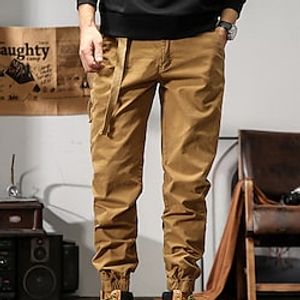 Men's Cargo Pants Trousers Multi Pocket Elastic Cuff Plain Comfort Outdoor Daily Going out 100% Cotton Fashion Streetwear Black Army Green Lightinthebox